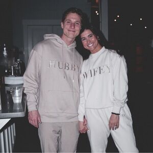 Six stories Hubby hoodie - size large, color stone